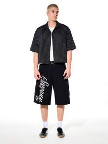 SUMWON Black Vertical Pinstripe Short Sleeve Button Down Collared Shirt Classic Business Casual Office Work Formal Striped Top - Black - View 3