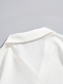 Manfinity Homme Men's Loose Fit V-Neck T-Shirt With Waffle Texture And Turndown Collar, White - White - View 4