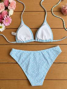 SHEIN Swim Set Bikini Seksi Motif Bunga Kecil Warna Biru Muda Terbaru untuk Wanita, Koleksi Musim Panas Terbaru - Baby Blue - View 2
