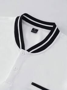 Manfinity Homme 男士短袖棒球领Polo衫套装，适合居家、外出和聚会穿着 - 黑與白 - 查看 6