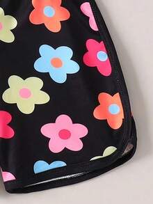 少女碎花荷叶边休闲日常连体衣 - 黑色 - 查看 7