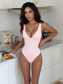 ZzzCrew Women's Sexy Deep V-Neck One Piece Jumpsuit, Summer UnderwearOuter - Pink - View 6
