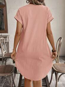 SHEIN Tall CURVE Plus Size Solid Color Minimalist Casual Short Sleeve Dress - Pink - View 2