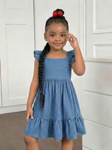 Young Girl' New Fashion Casual Soft Cute Boho Back Bowknot Decor Blue Denim Sleeveless Loose Dress Spring Summer,,For Kids Girls Spring/Summer Dailywear Outfits, Girls Streetwear Outfits,Girls Beach Outfit,Vacation Outfits For Girls,Casual Clothes For Girls,Graphic Dress,Toddler Dress,4-Year-Old Girls Dress,Summer Dress,Casual Dress,Cherry Dress,Elegant Dresses For Party,Elegant Dresses For Girls - Light Wash - View 4
