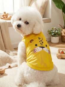 PETSIN 1 chiếc áo khoác thoáng khí cho chó/mèo, họa tiết da báo, thiết kế hoạt hình dễ thương. - Nhiều màu - Xem 2