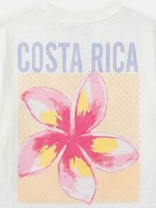 SUMWON Conjunto de verano de camiseta con estampado de flores tropicales y pantalones cortos a cuadros rosa y blanco para niñas - Blanco - Ver 4