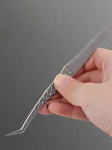 Cross-Border Stainless Steel False Eyelash Tweezers, Eyelash Implantation Tweezers, Flower-Shaped Gold Feather Clamp, High-Precision Eyelash Tweezers With Netted Patterns - فضي - مشاهدة 2