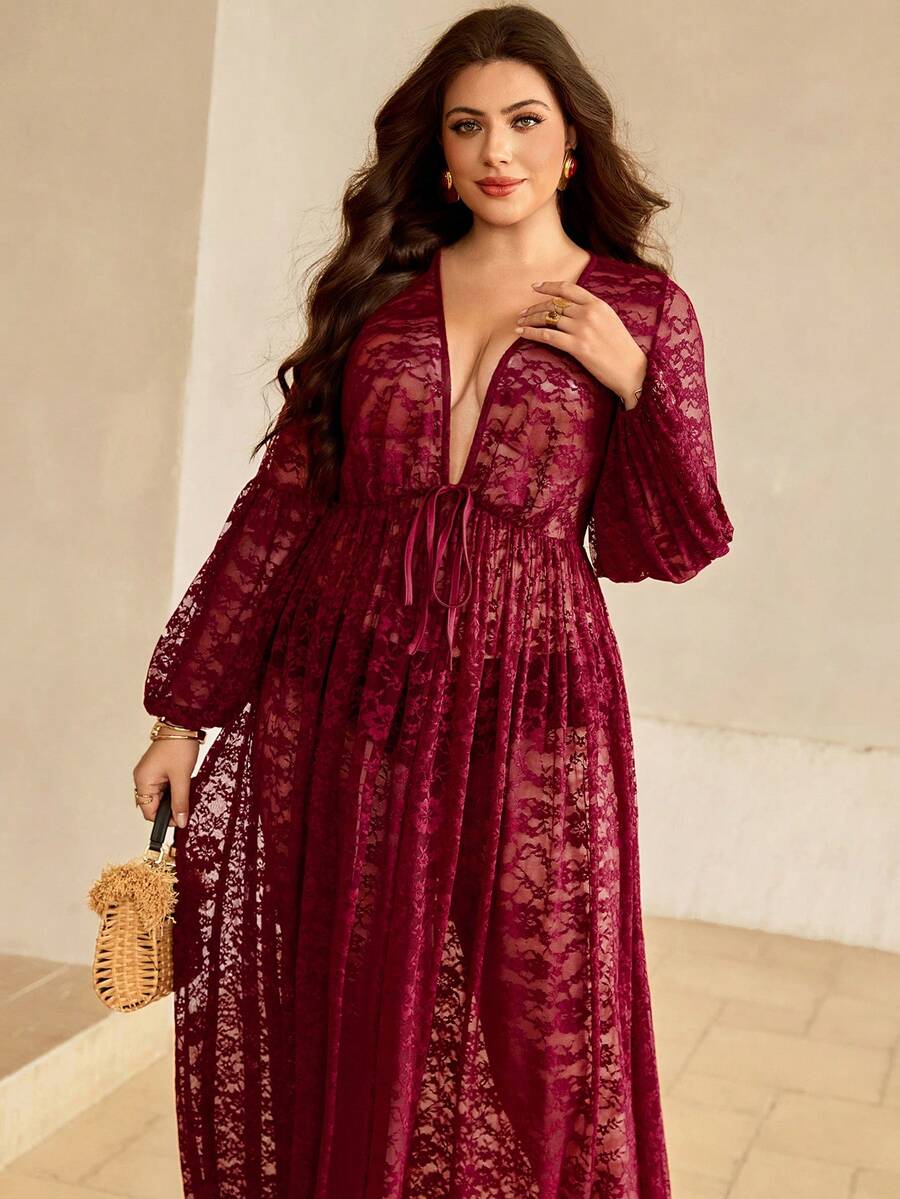 Vibekara Kỳ nghỉ, Thanh lịch, Quần ống rộng, Trang phục mùa hè cho nữ, Váy cưới thanh lịch kiểu Pháp, Váy cưới ren thêu, Vải cổ chữ V sâu, Tay bồng, Eo thon, Váy maxi lãng mạn, Váy dạ hội cho nữ, Hẹn hò, Mùa xuân, Mùa hè, Trang phục mùa hè cho nữ, Kỳ nghỉ mới, Thanh lịch, Gợi cảm, Kỳ nghỉ biển, Vải chiffon, Váy maxi cổ chữ V sâu, Tay áo, Vai nhún, Co giãn, Váy Boho xuyên thấu, Váy ôm eo cho nữ - Màu Đỏ Sâu - Xem 1