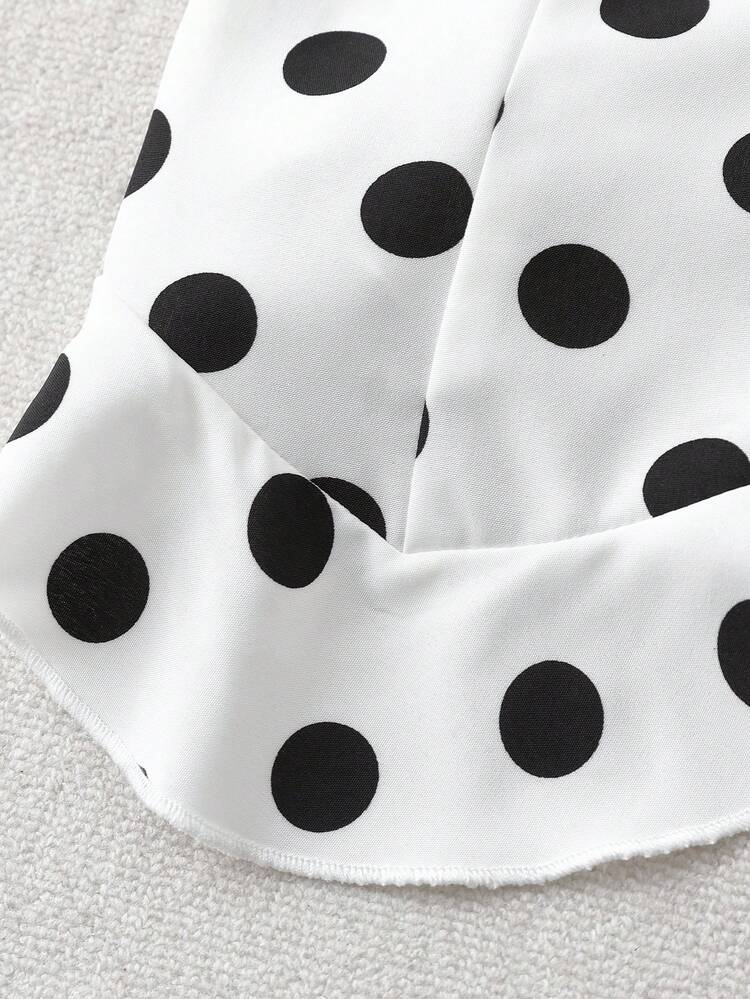 GlowEve Elegant Sexy Asymmetrical Hem Ruffle Polka Dot Bandeau Top Golf White Summer - White - View 4
