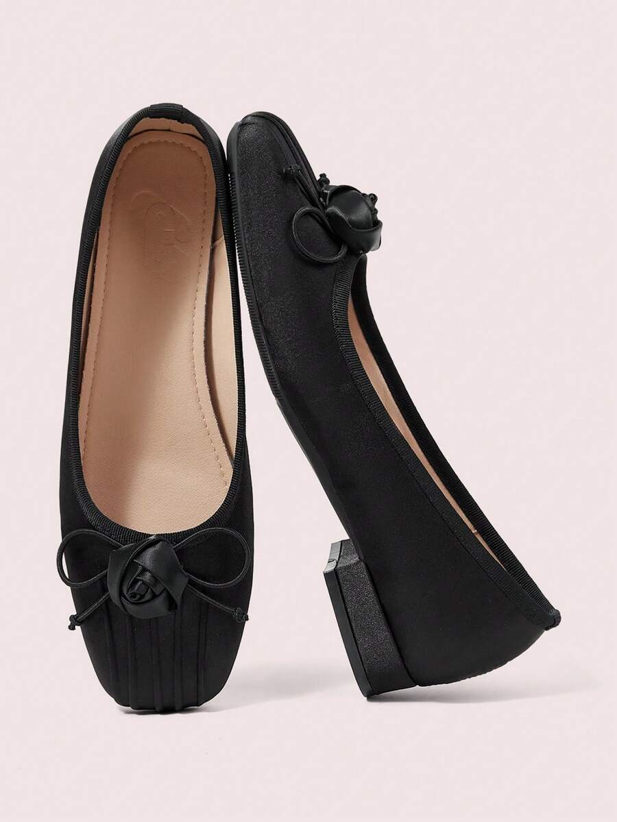 CUCCOO DOLLMOD Sepatu Wanita dengan Gesper Pita, Ujung Persegi, Nyaman, Manis, Satin, Warna Merah Muda Terang, Sepatu untuk Perjalanan Sehari-hari dan Musim Panas - Hitam - View 1