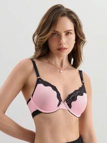 Hourtrue Sujetador con aro y efecto push-up de encaje para busto pequeño para uso diario CASUAL para verano para verano - Rosa - Ver 5