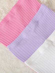 SHEIN Vintaside Kids 3件組女嬰粉色與白色秋季休閒畢業返校打底褲 6個月-3歲 紫色羅紋波浪邊彈性腰長褲 - 彩色 - 查看 5