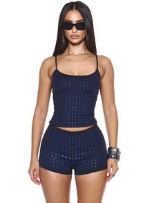 MUSERA Studded Eyelet Fitted Vest Co-Ord Top Only Sexy Summer Spring Rave Festival Holiday Vacation Party Going Out Tripp Y2K - Black - View 5