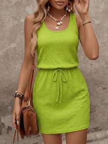 SHEIN LUNE 休闲女士针织提花度假牛油果绿连衣裙 夏季女装 夏季连衣裙 沙滩装 沙滩裙 休闲连衣裙 度假装 夏季度假装 度假连衣裙 假日连衣裙 绿色连衣裙 休闲波西米亚风女装 夏威夷 - 綠色 - 查看 7