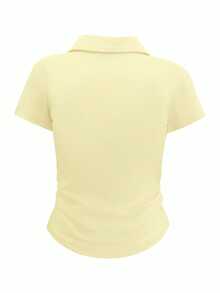 Airaco 女士休闲纯色短袖T恤，夏季百搭 - 淡黃色 - 查看 2