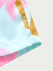 Casuvi Kids 2pcs/Set Girls' Energetic Light Pink,Summer,Minimalist,Beach,Holiday Faux Denim Print Asymmetrical Shorts,Sunflower Heart Smiling Face Outing Skirts - Multicolor - View 4