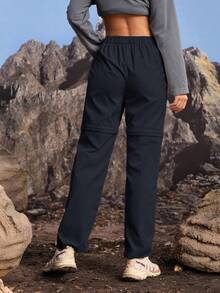 In My Nature Women's Zipper Pocket Straight Leg Casual Hiking Pants - Navy Blue - View 7