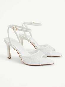 CUCCOO CHICEST 女士鞋履 春夏新款 白色蕾丝网面一体式露趾踝带高跟凉鞋 时尚舒适 百搭性感 派对优雅宴会 女士凉鞋 露趾凉鞋 - 蕾絲2號白 - 查看 1