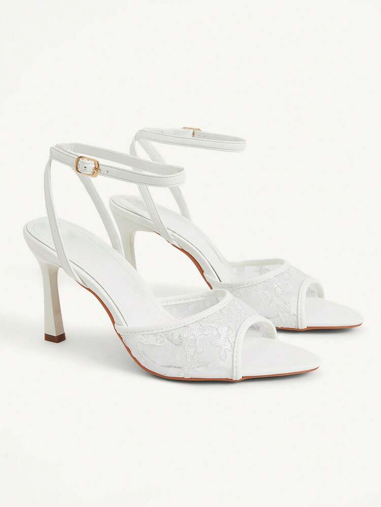 CUCCOO CHICEST Women Shoes Spring And Summer New White Lace Mesh One Piece Open Toe Ankle Strap Women's High Heel Sandals Fashion Comfortable Versatile Sexy Party Elegant Banquet Women's Sandals Open Toe Sandals Summer Shoes