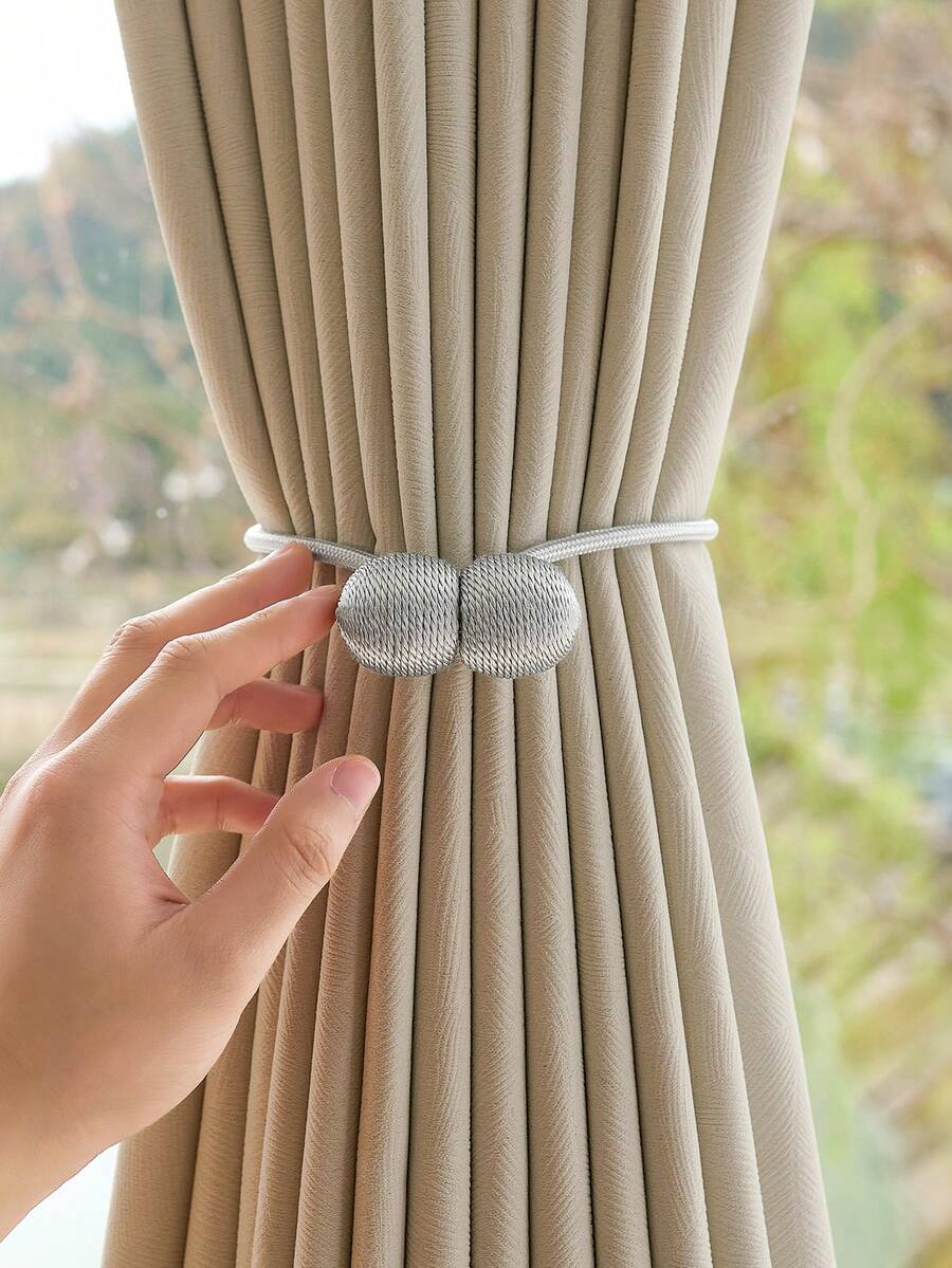 2 dây buộc rèm cửa từ tính có dây buộc, kẹp rèm hình tai nghe, dây giữ rèm không cần khoan - 2pcs - Xem 1