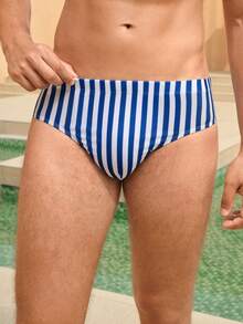 Manfinity VDAYZ Men's Striped Casual Vacation Triangle Swim Trunks - Navy Blue - View 6