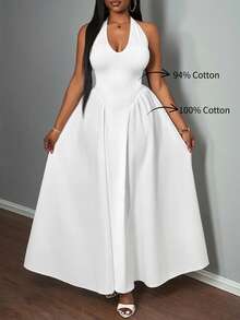 Slaydiva 优雅V领露背连衣裙，白色，适合夏季度假 - 白色 - 查看 1