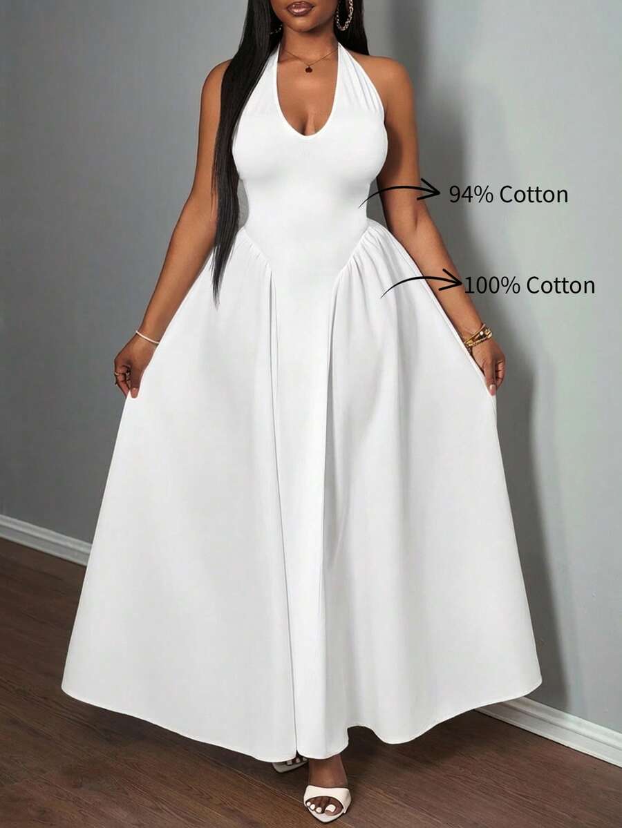 Slaydiva 优雅V领露背连衣裙，白色，适合夏季度假 - 白色 - 查看 1