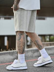 Devon Thys 男士梭织条纹印花抽绳腰部宽松休闲短裤带口袋，膝盖短裤度假短裤，适合丈夫、男朋友的礼物 - 彩色 - 查看 5