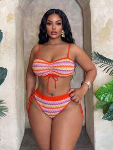 Slaydiva 2026 New Multicolor Patchwork Special Fabric Fashionable Minimalist Plus Size Swimwear Set - Multicolor - View 4