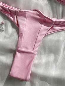 Swim Mod Bộ bikini gợi cảm màu trơn có dây đeo rời, cúp cứng họa tiết cánh hoa 2 mảnh - Hồng - Xem 8