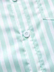 SHEIN Casuvi Kids Bộ áo thun và quần kẻ sọc kiểu dáng thường ngày cho bé gái tuổi teen, thích hợp cho kỳ nghỉ, dã ngoại, đi học, phong cách . - màu xanh lá - Xem 5