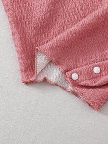 SHEIN Vintaside Kids Bộ áo liền quần dệt kim màu trơn, thoải mái, đa năng cho bé gái, gồm 3 món, thích hợp cho mùa xuân/hè. - Hồng - Xem 6