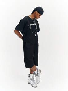 PAVTROS Men's Black Casual Versatile Straight Leg Bib Shorts - Black - View 4