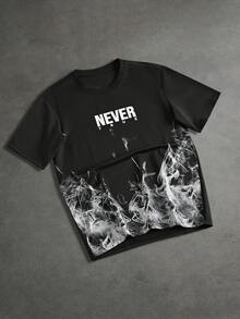 SLATEMANN 男士舒适卫衣面料圆领短袖T恤，字母印花，畅销短袖T恤，适合男士休闲度假、简约办公、简约商务、日常约会、居家休闲、时尚派对、聚餐等场合，自用或送礼皆宜。春秋流行短袖T恤。 - 黑色 - 查看 1