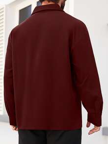 Manfinity Homme Camisa de manga larga minimalista y casual de unicolor para hombres de talla grande - Burdeos - Ver 2