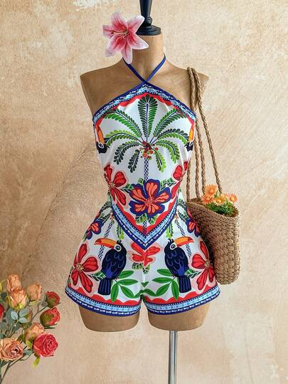 Soleia 女士棕榈树印花吊带连体衣