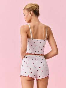 Bonmuse Bộ PJ trang trí ren dâu tây / Bộ đồ ngủ Bộ màu trắng - trắng - Xem 2