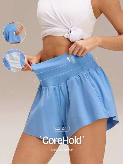 GLOWMODE 4" Pantalones cortos de entrenamiento VitalSwift con control de abdomen, alta cintura, ligeros, de secado rápido, con control de olores y calzoncillos incorporados para correr, entrenar, tenis, trotar, hacer ejercicio y usar en el gimnasio