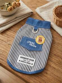 PETSIN 趣味拼布衬衫、狗狗衣服、猫咪衣服、动物连衣裙、春季狗狗衬衫、英伦风狗狗衣服、欧美新款小型动物两足服装 - 深藍色 - 查看 7