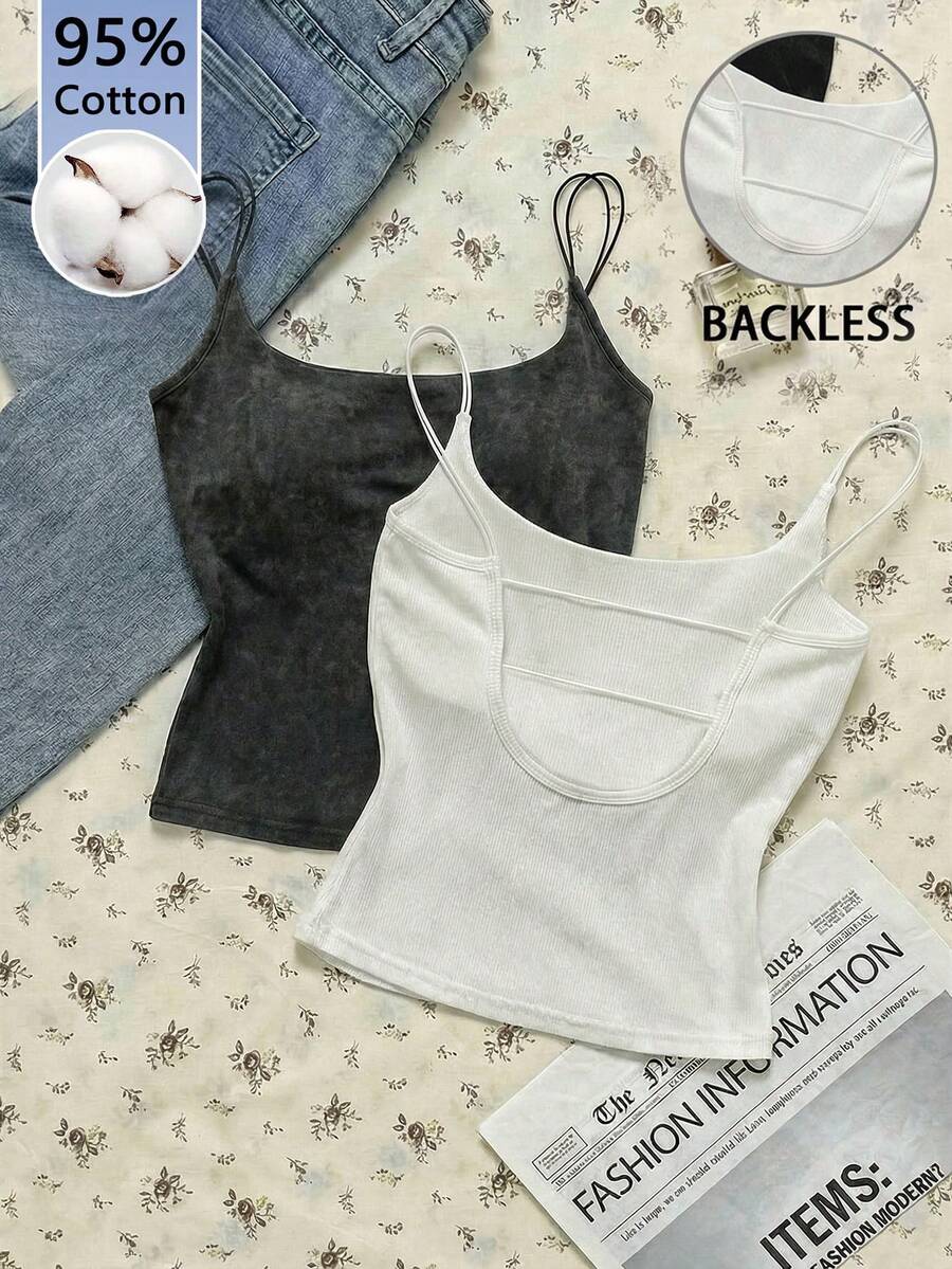 Attitoon 2pcs/Set Women's 95% Cotton Casual Camisole - Multicolor - View 1