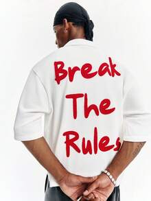 PAVTROS 男士字母刺绣短袖单排扣休闲工装口袋衬衫 - 杏色 - 查看 5