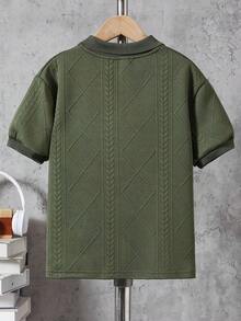 Teens Boys' Solid Color Minimalist Casual Short Sleeve Polo Shirt - Army Green - View 2