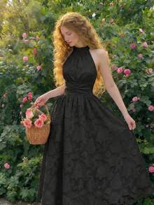 SHEIN MOD Vestido de mujer de longitud media sin mangas con textura minimalista - Negro - Ver 3