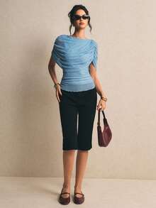 Poéselle Blusa de mujer con estampado de lunares plisada y ajustada de moda - Multicolor - Ver 9