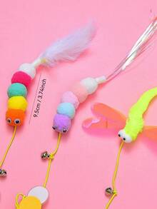 Interactive Cat Wand Toy With Elastic String, Indoor Pet Feather Teaser For Kitten Play, Essential Cat Supplies Gift - Multicolor - View 3