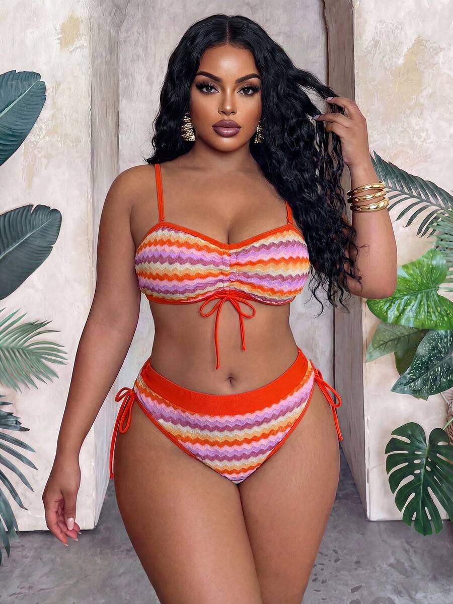 Slaydiva 2026 New Multicolor Patchwork Special Fabric Fashionable Minimalist Plus Size Swimwear Set - Multicolor - View 1