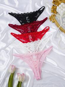 SHEIN 5件套性感透明蕾丝女士丁字裤内衣 - 彩色 - 查看 5