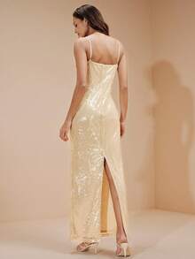 Arave Đầm ôm sát eo cổ chữ V bằng vải đính sequin dành cho nữ, họa tiết hoa, kiểu dáng sang trọng, thích hợp cho các bữa tiệc. - Màu Khaki - Xem 8