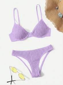 Swim Basics 女士夏季沙滩纯色性感比基尼泳装套装，带钢圈，聚拢比基尼，女士套装，比基尼泳装，比基尼，纯色比基尼 - 紫色 - 查看 4