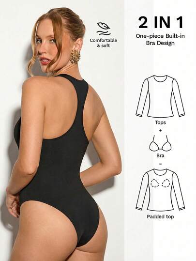 Nuvra 女士黑色深V领连体衣，舒适面料